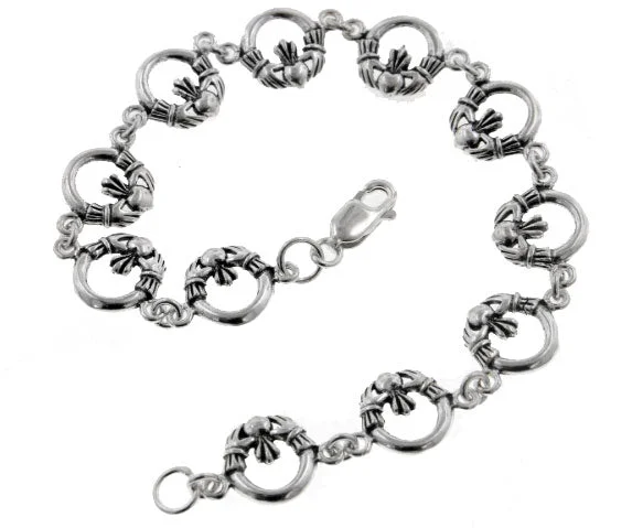 Rich stone bracelets-Sterling Silver Irish Celtic Claddagh Link 7" Bracelet