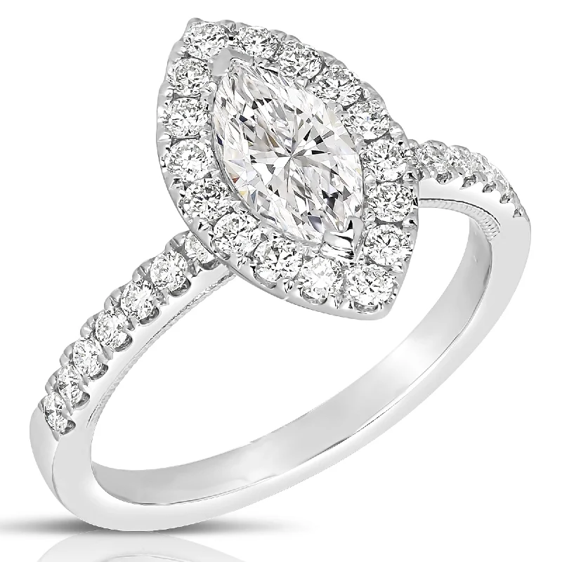 Braided motif rings-1 1/4 Ctw Marquise Diamond Halo Engagement Ring in White Gold