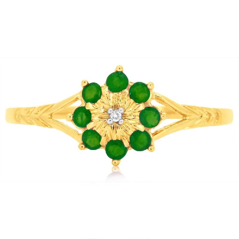 Twist band rings-9ct Yellow Gold 0.45 Carat Natural Emerald & Diamonds Ring