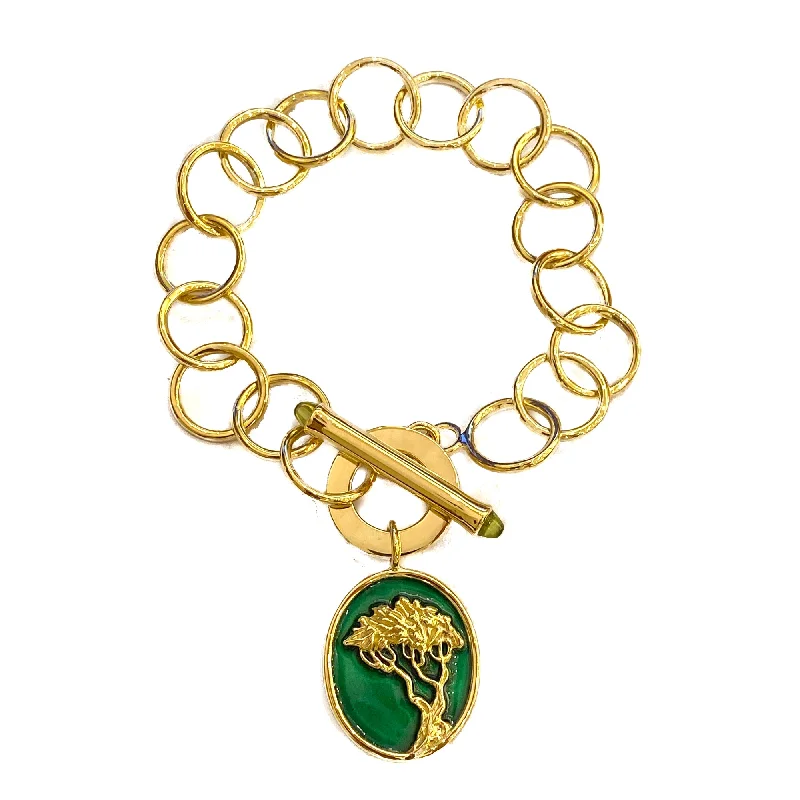 Fine rose bangles-Bracelet - 18k Gold with Peridot and Green Enamel Charm