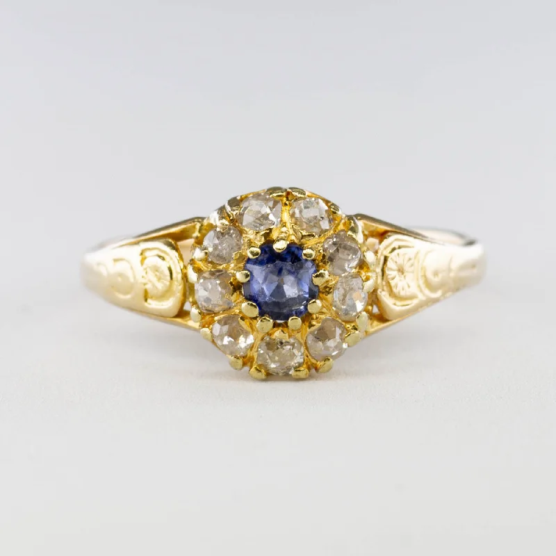 Mixed alloy rings-Victorian Sapphire and Diamond Halo Ring | 0.23ct, 0.60ctw | SZ 8