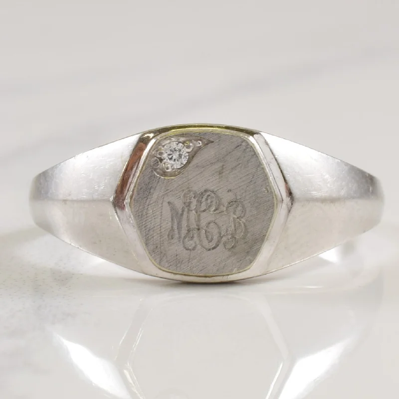 Chiseled initial rings-Engraved Initial 'MGB' Diamond Signet Ring | 0.01ct | SZ 6.25 |