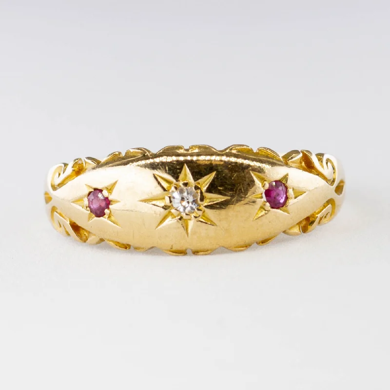 Faith charm rings-Victorian Hallmarked Diamond and Ruby Star Set Ring | 0.02ct | SZ 6.75