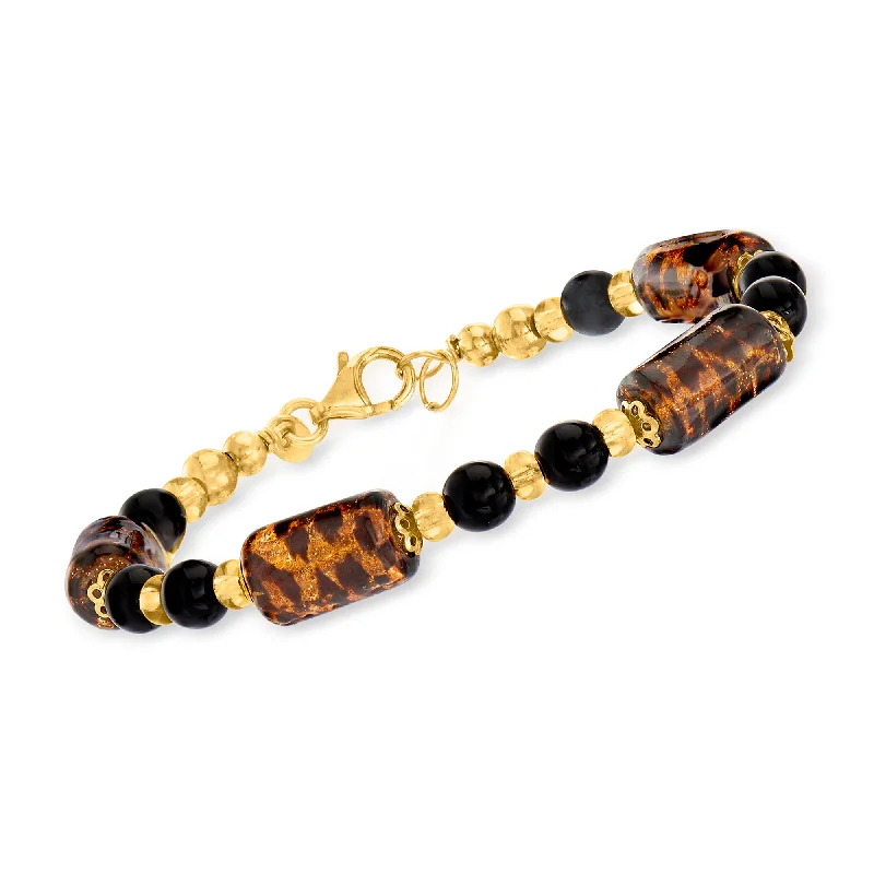 Soft bead bangles-Ross-Simons Italian Leopard-Print Murano Glass Bead Bracelet in 18kt Gold Over Sterling