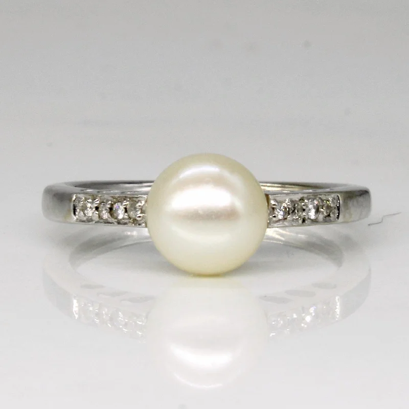 Overhand knot rings-Pearl & Diamond Cocktail Ring | 0.04ctw | SZ 5 |