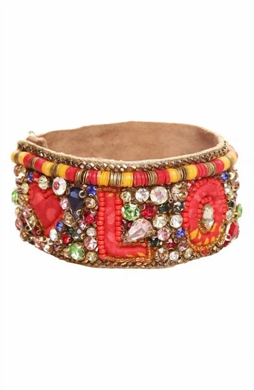 Clear crystal bangles-Cordella Love Cuff Bracelet In Multi/red