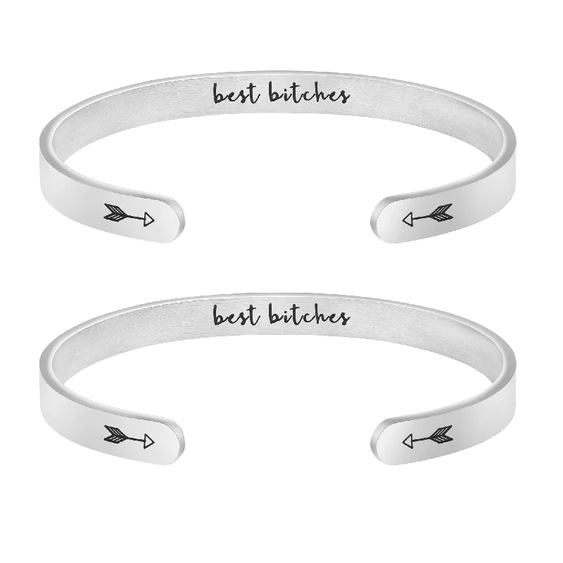 Mixed alloy bracelets-Best Bitches Set of 2 Bracelets