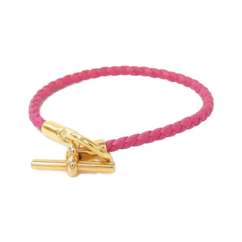 Clear quartz bangles-Hermes gold pink Palladium Swift Leather Charm Bracelet (Pre-Owned)