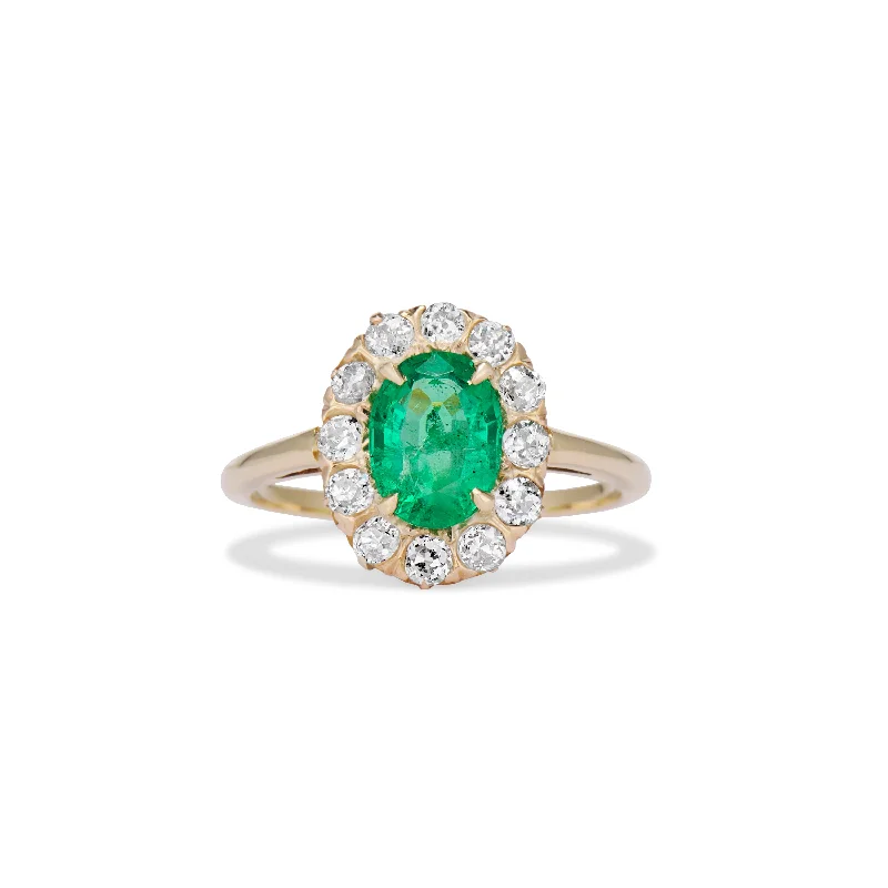 Small pearl rings-Midcentury Emerald and Diamond Cluster Ring