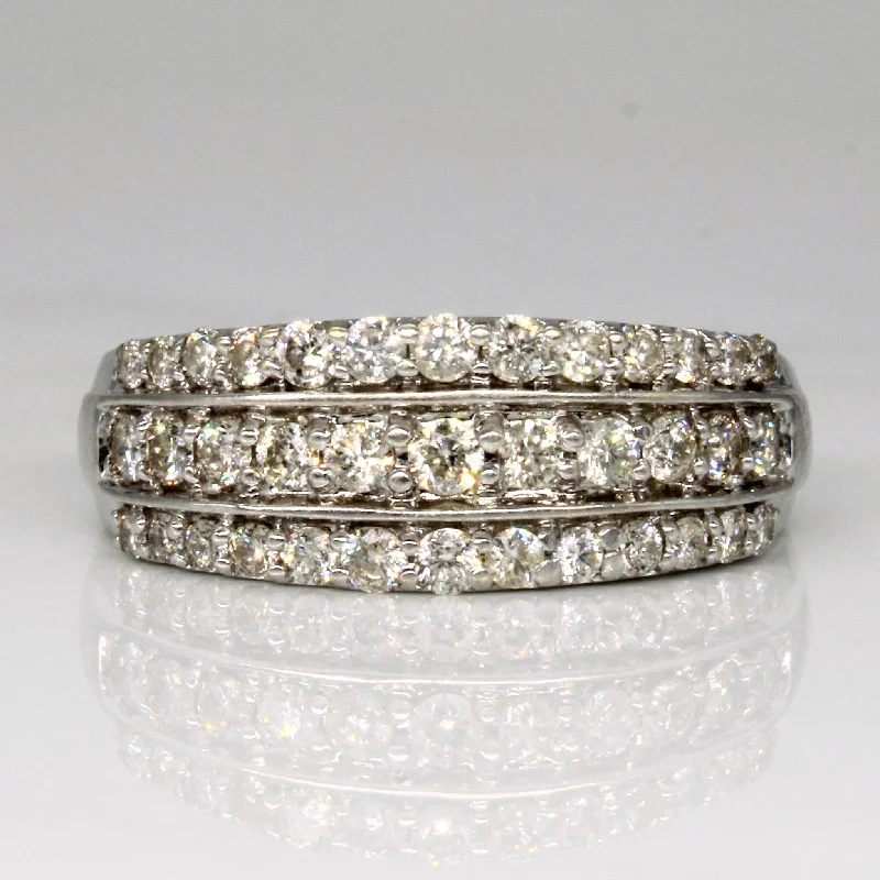 Yarn edge rings-Three Row Diamond Ring | 0.86ctw | SZ 9.5 |