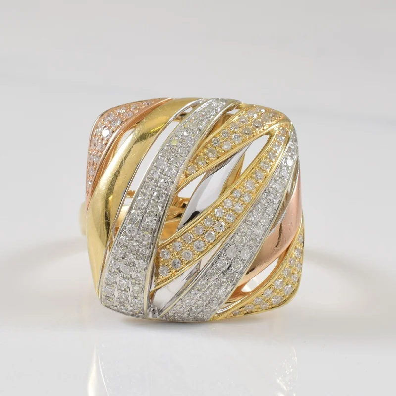 Swan design rings-Tri Tone Diamond Cocktail Ring | 0.50ctw | SZ 7 |