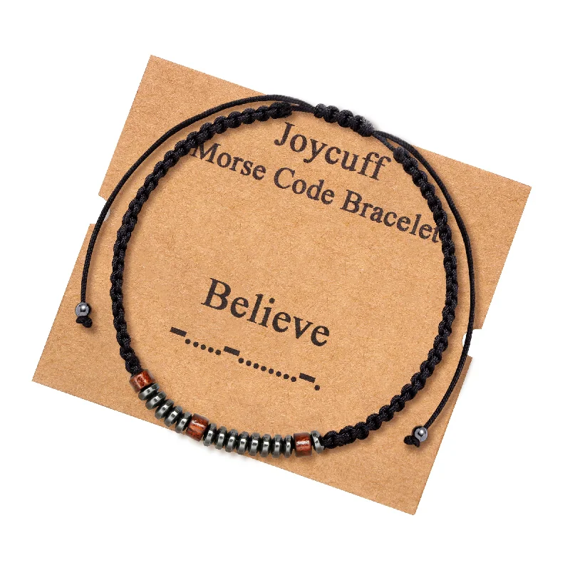 Fiber wrap bracelets-Believe Secret Message Wood Morse Code Bracelets Inspirational Believe Jewelry for Women