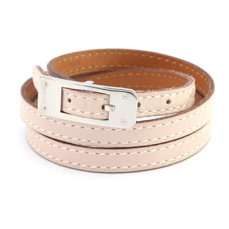 Mixed alloy bracelets-Hermes Baby pink pink Leather Metal Charm Bracelet (Pre-Owned)