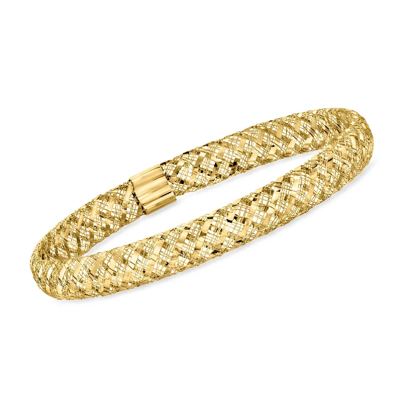 South Sea pearl bracelets-Canaria Italian 10kt Yellow Gold Mesh Stretch Bangle Bracelet