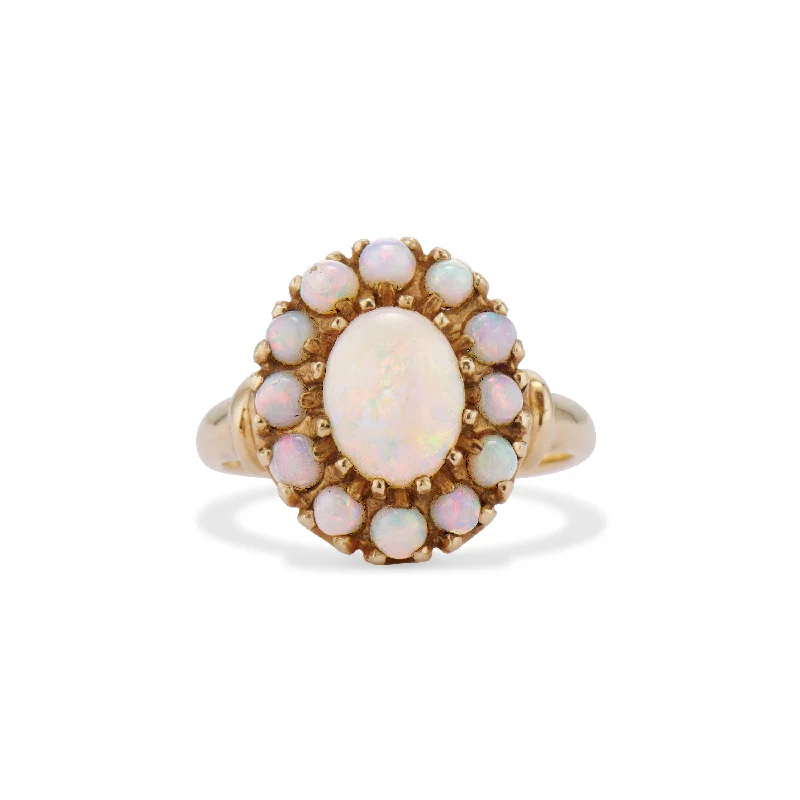 Serpentine rings-Victorian Revival Vintage Opal Cluster Ring