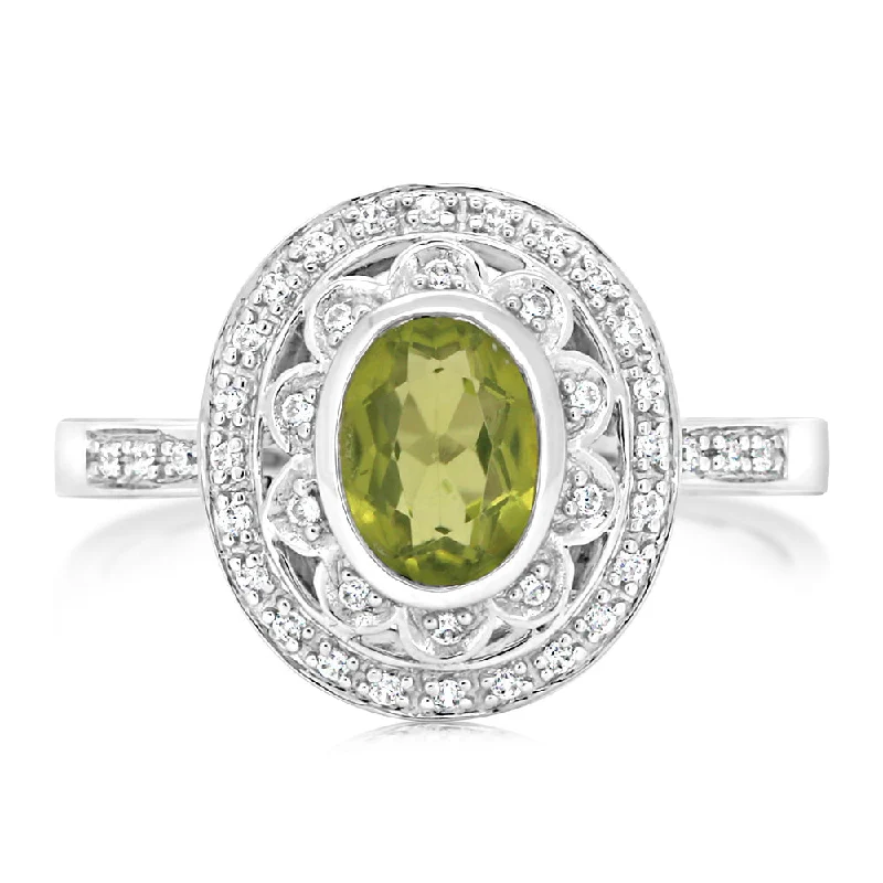 Chiseled initial rings-Sterling Silver 1.5 Carat Peridot & 40Cubic Zirconia Ring