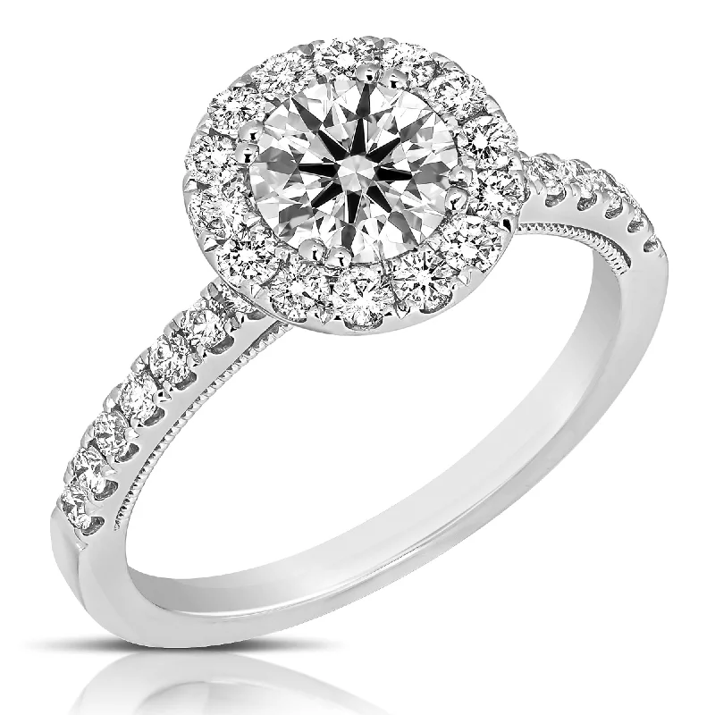 Hex shape rings-1 1/2 Ctw Round Diamond Halo Engagement Ring in White Gold