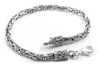 Aquamarine bead bracelets-Antiqued Byzantine Sterling Silver Chain Link Bracelet