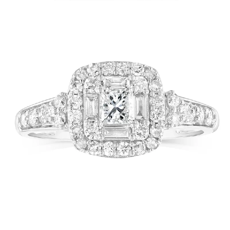 Root carved rings-14ct White Gold 0.70 Carat Diamond Halo Solitaire Ring