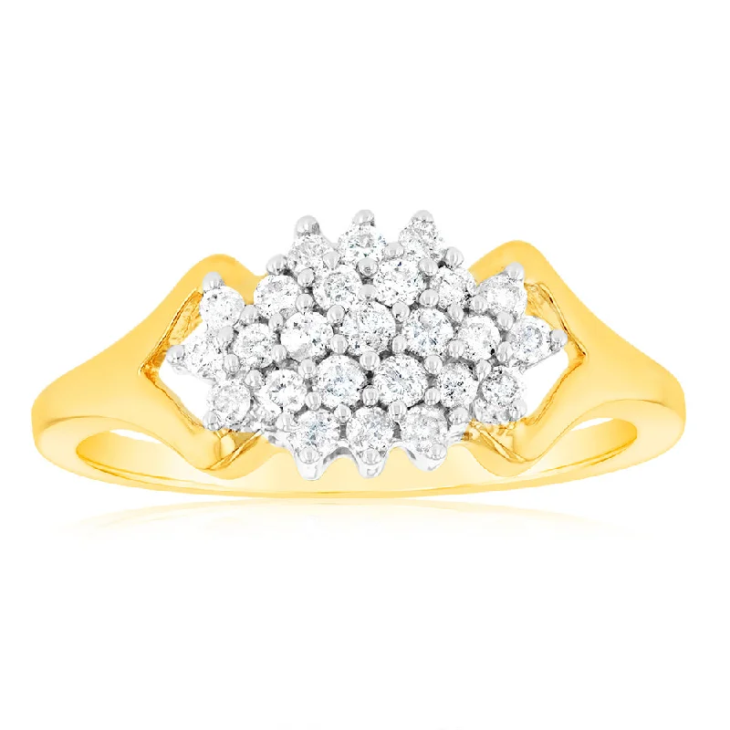 Light wood rings-1/4 Carat Diamond Cluster Ring in 9ct Yellow Gold