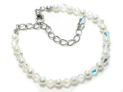 Beaded cluster bracelets-Crystal and Simulated Pearl Adjustable Bracelet 6" to 7.5"