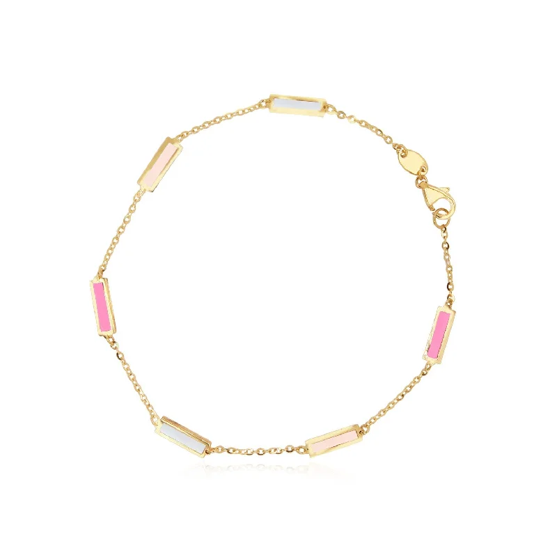 Bead edge bangles-Pink Mixed Bar Chain Bracelet