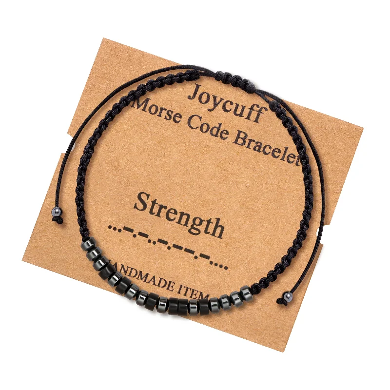 Yarn edge bangles-Strength Morse Code Bracelet Inspirational Jewelry for Her Mom Daughter Gift