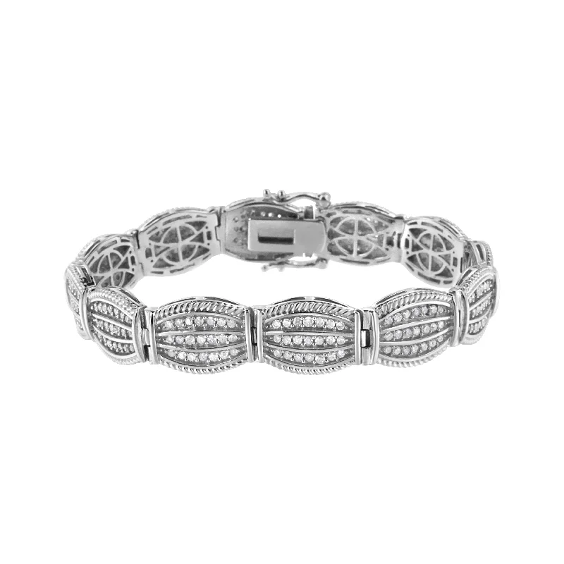 Stone stack bracelets-.925 Sterling Silver 3 cttw Diamond Art-Deco Style Link Bracelet