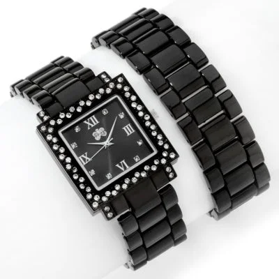 Mixed alloy bracelets-Black Curations with Stefani Greenfield Wrap Watch and Bracelet Set