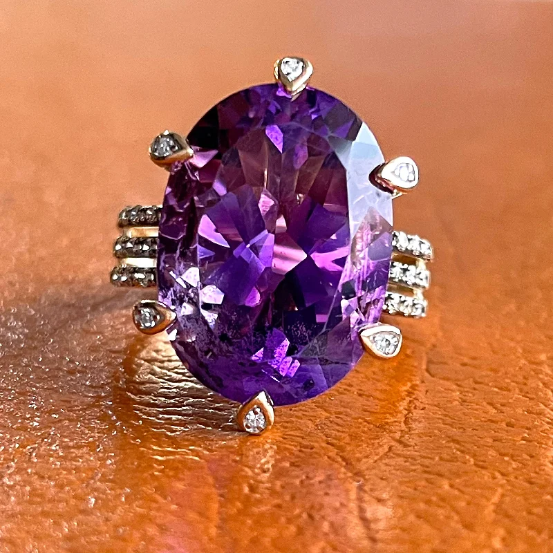 Spirit eye rings-Estate 14k Yellow Gold Amethyst and Café Diamond Ring