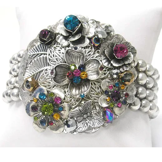 Stream pattern bracelets-Multi-Colored Corsage Stretch Bracelet with Rainbow Crystals