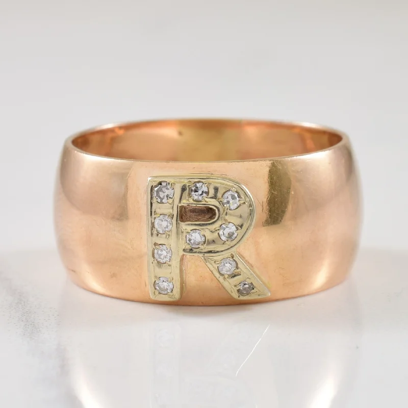 Aged lock rings-Diamond 'R' Ring | 0.10ctw | SZ 10.75 |