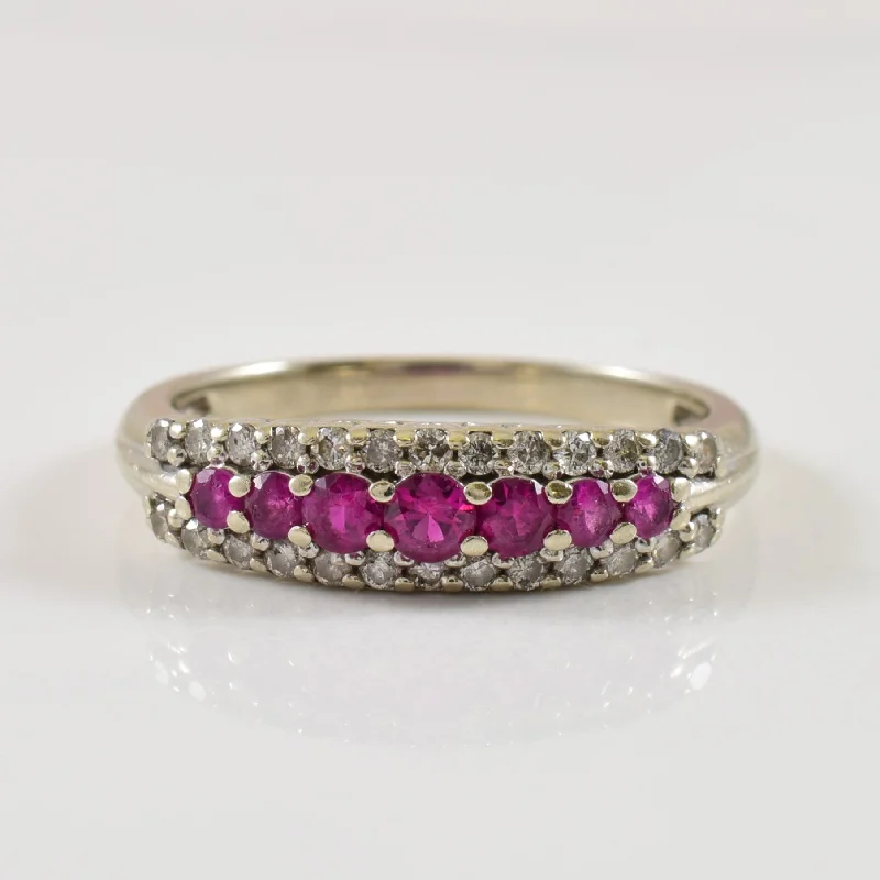 Simple dot rings-Synthetic Ruby & Diamond Ring | 0.35ctw, 0.20ctw | SZ 6.5 |