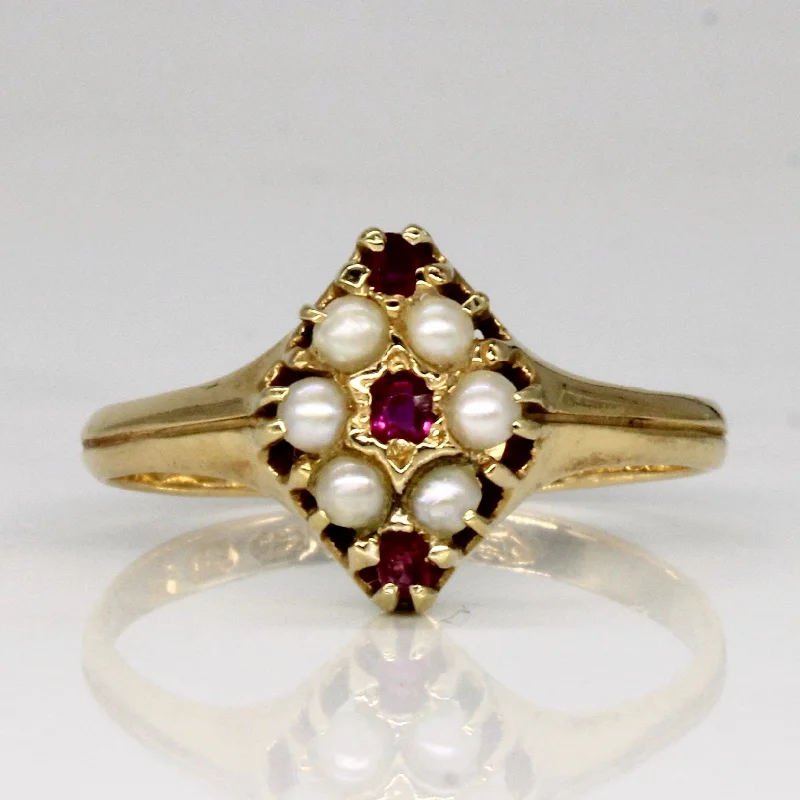 Soft open rings-1871 Victorian Ruby & Pearl Ring | 0.18ctw | SZ 8.25 |