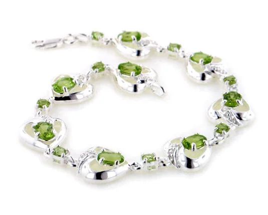 Stretch cord bracelets-Sterling Silver 5.2cttw Natural Green Peridot Heart Bracelet