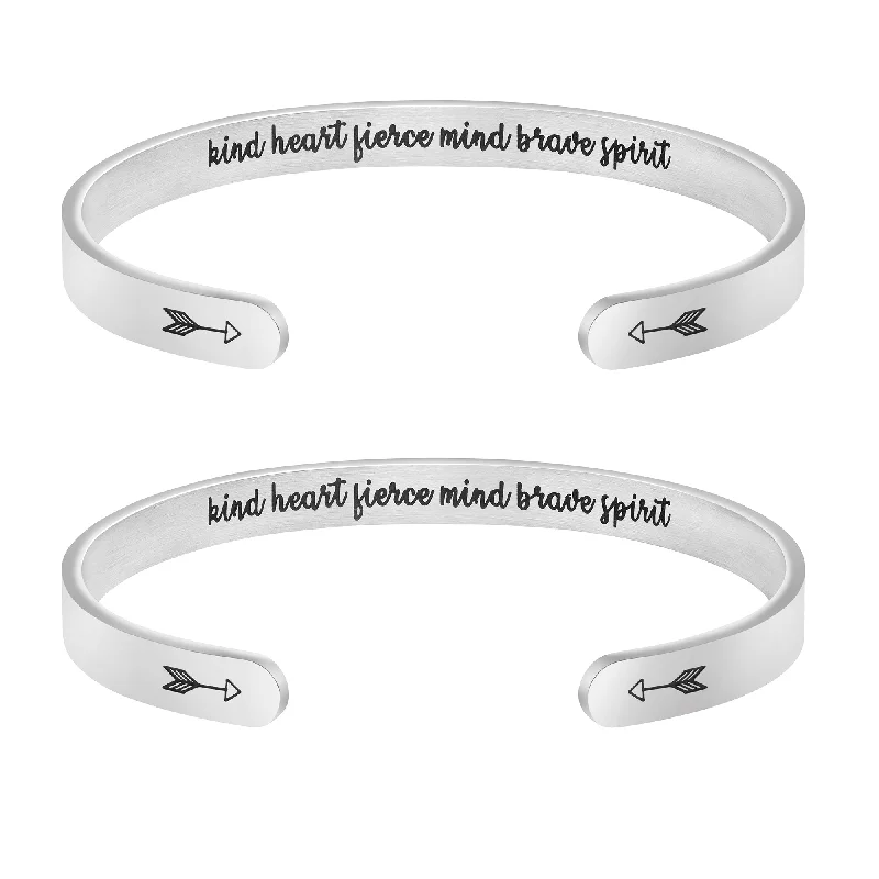 Light wood bracelets-Kind Heart Fierce Mind Brave Spirit Set of 2 Bracelets