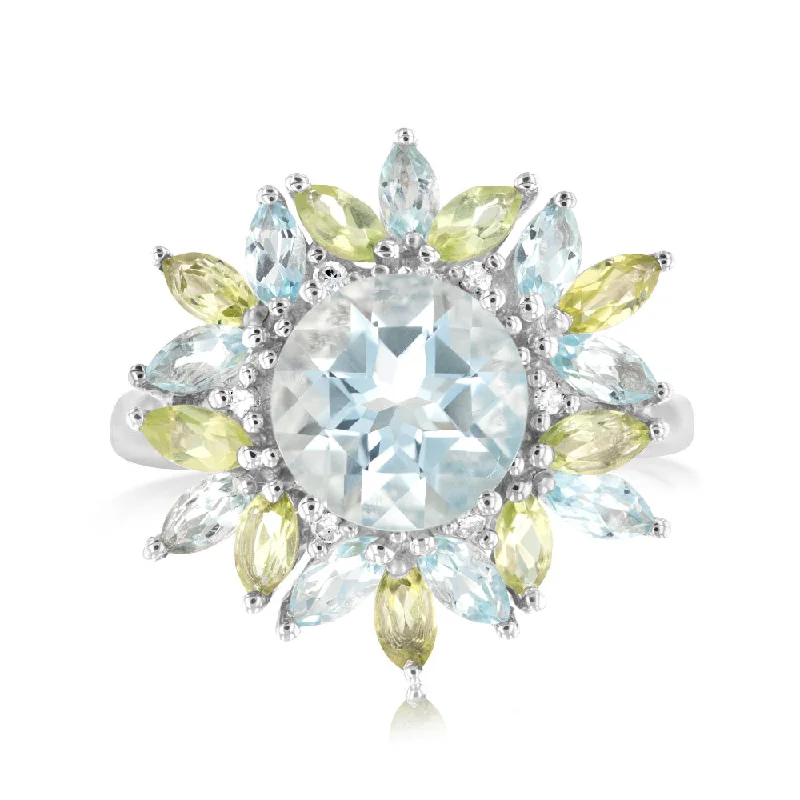 Larimar inlay rings-Sterling Silver 2.41 Carat Sky Blue Topaz, 0.80ct Peridot & 6Diamonds Ring