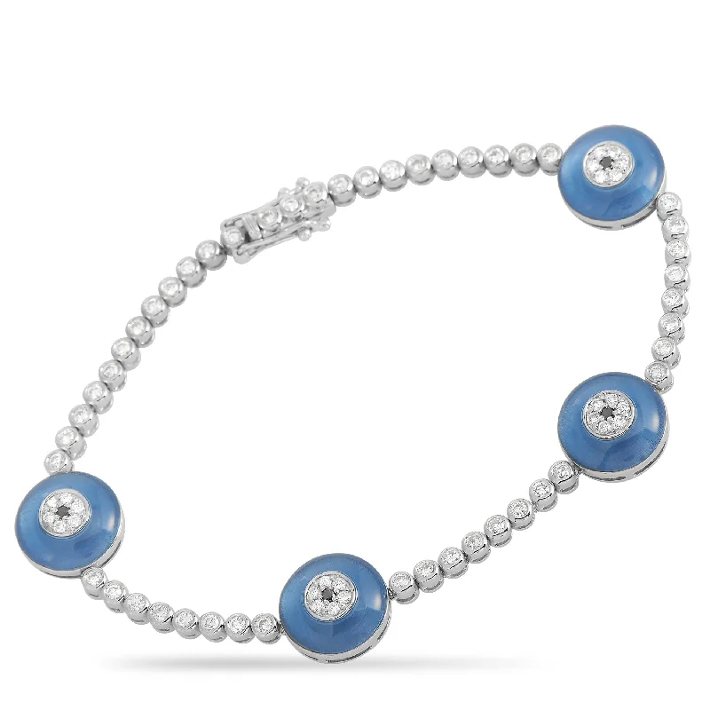 Seafoam bead bangles-LB Exclusive 18K White Gold 1.20ct Diamond Evil Eye Bracelet ALB-16404