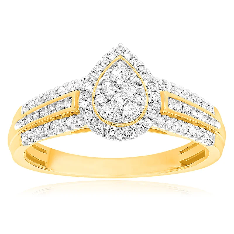 Thick gold rings-9ct Yellow Gold Ring with 1/2 Carat of Diamonds