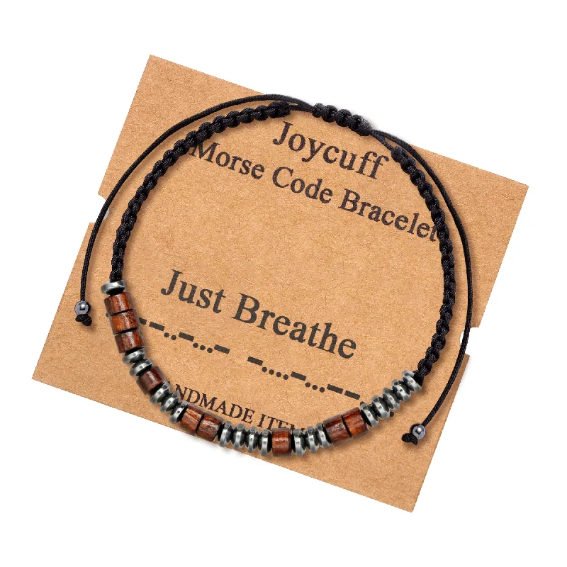 Tight clasp bangles-Just Breathe Inspirational Morse Code Bracelet Gift for Mom Daughter