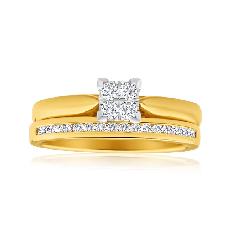 Smooth clay rings-9ct Yellow Gold 2 Ring Bridal Set With 22 Diamonds Totalling 0.25 Carats