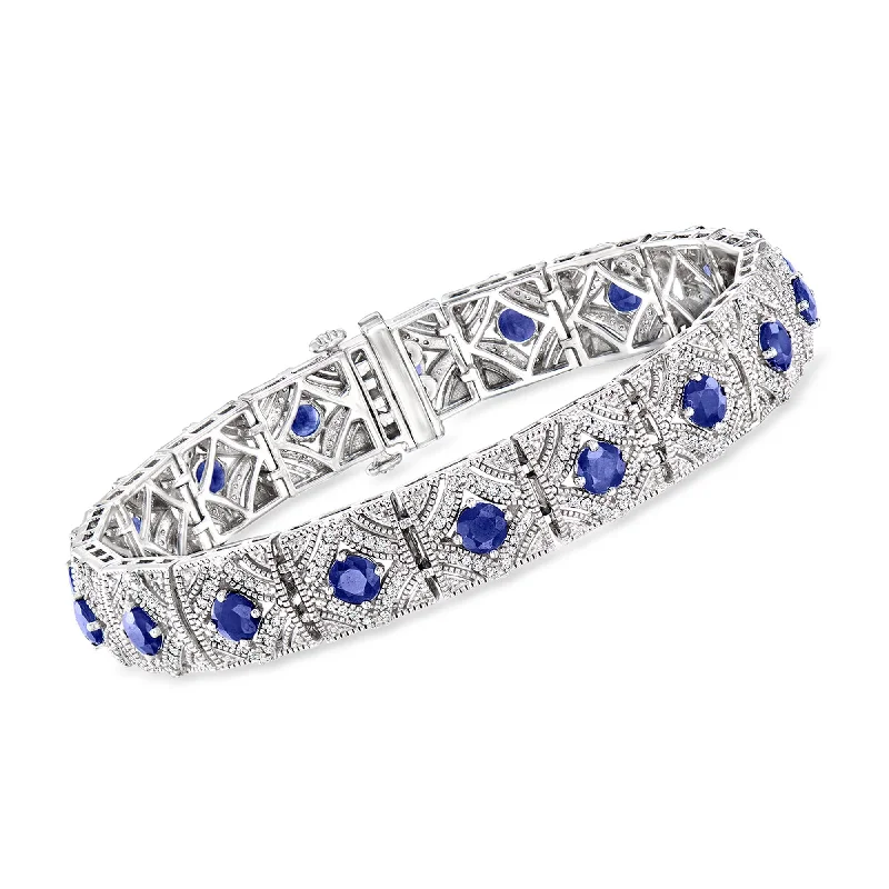 Swan motif bangles-Ross-Simons Sapphire and Diamond Bracelet in Sterling Silver