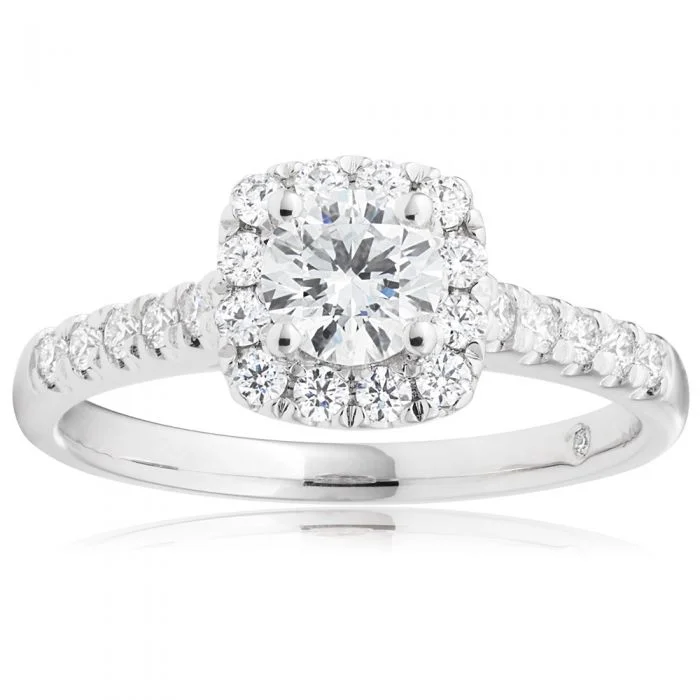 Thick geometric rings-Flawless Cut Platinum Diamond Halo Ring