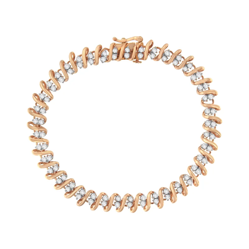 Fiber wrap bracelets-14KT Rose Gold Plated Sterling Silver Diamond S Link Tennis Bracelet