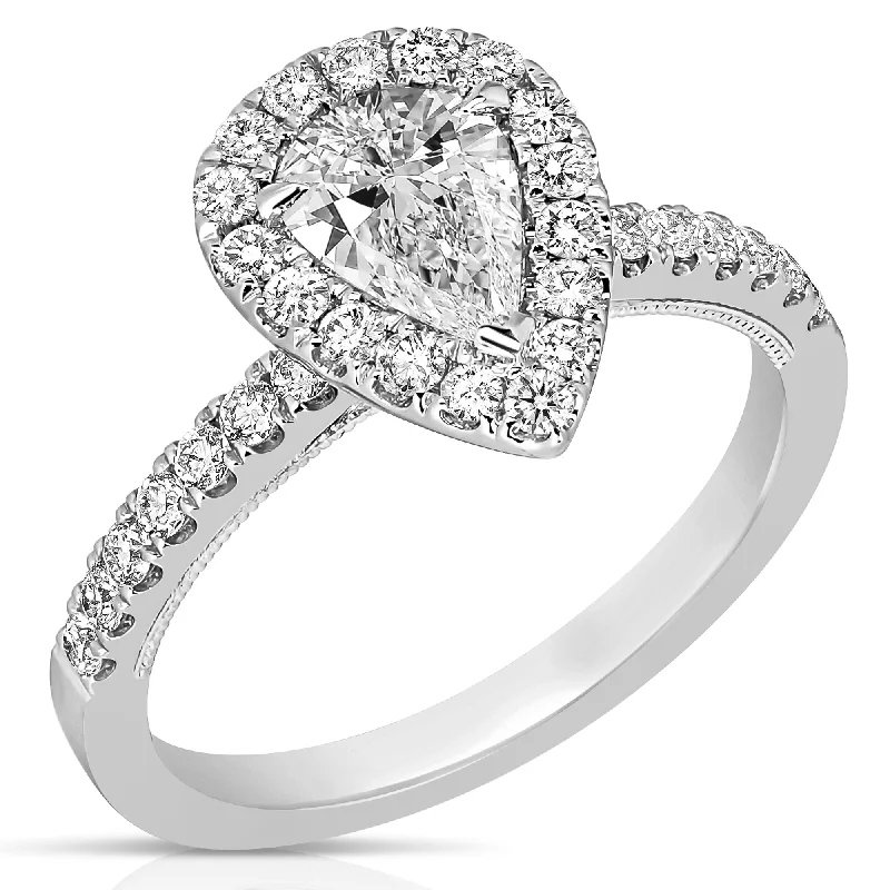 Clear crystal rings-1 1/4 Ctw Pear Diamond Halo Engagement Ring in White Gold