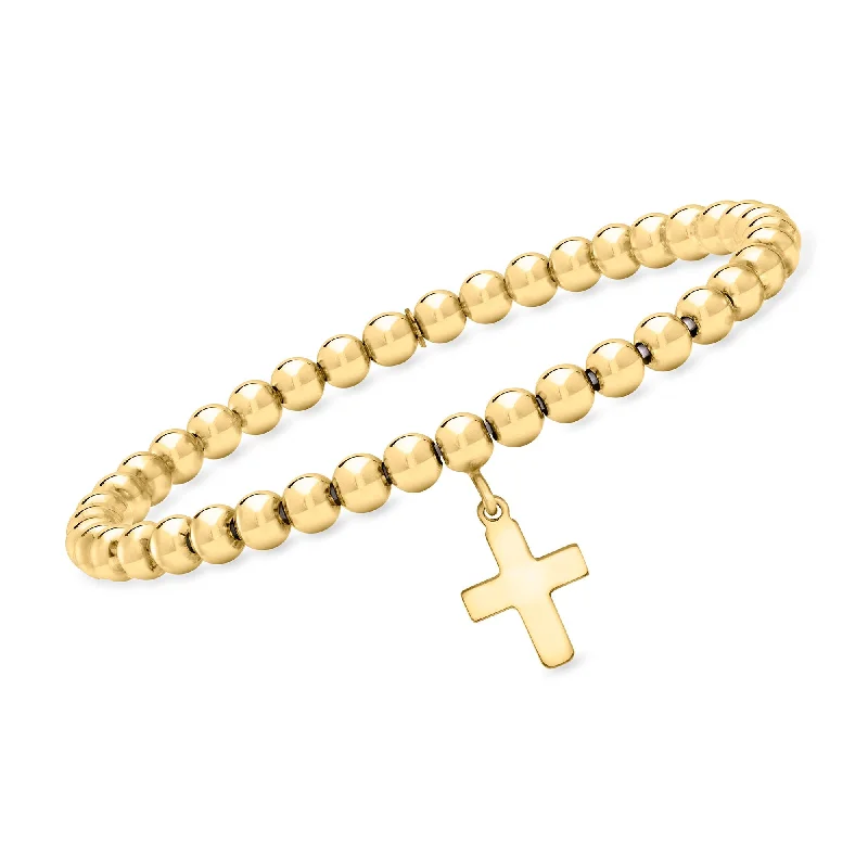 Chiseled initial bangles-RS Pure by Ross-Simons Italian 5mm 18kt Gold Vermeil Cross Bead Stretch Bracelet