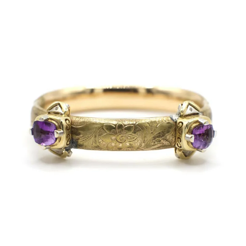 Bead edge bangles-Vintage Genuine Amethyst and Diamond Bracelet In Solid and 14K Yellow Gold Fill