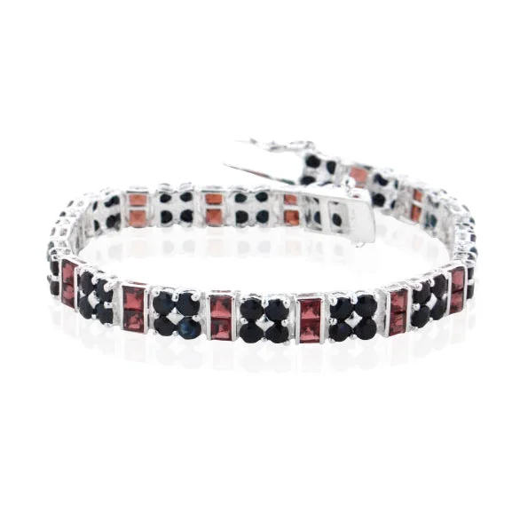 Bead edge bangles-Genuine Sapphire Garnet Tennis Bracelet Sterling Silver