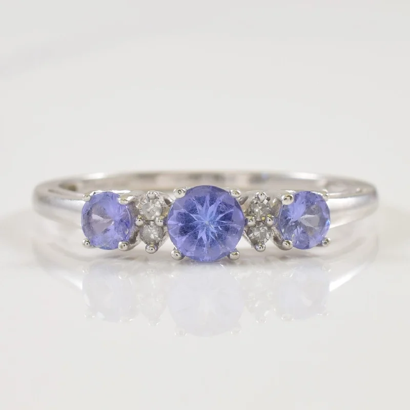 Tight clasp rings-Three Stone Tanzanite & Diamond Ring | 0.50ctw, 0.04ctw | SZ 6.5 |